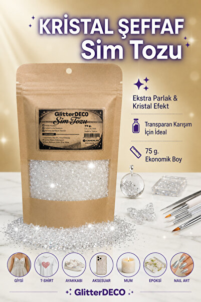 CANERLER Kristal Beyaz Glitter Toz Sim / Epoksi, Boya, Nail Art 1mm Altıgen I...