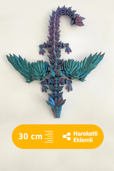 Artimon 3D Store Kristal Kanatlı Ejderha 30 cm Parlak Mor-Yeşil-Mavi Renkli E...