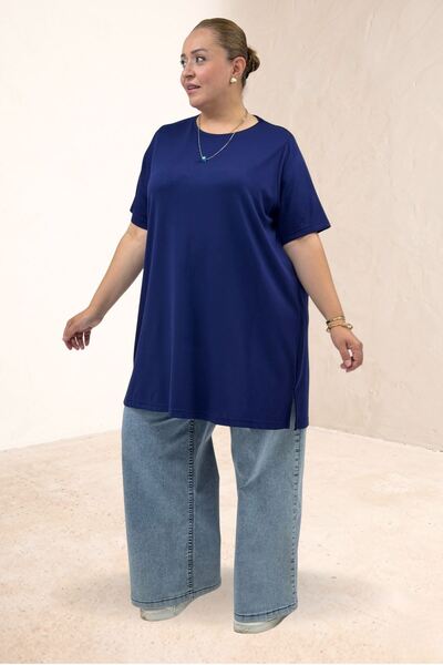 Eslina 68507 Plus Size Long Slim Modal T-Shirt - Indigo