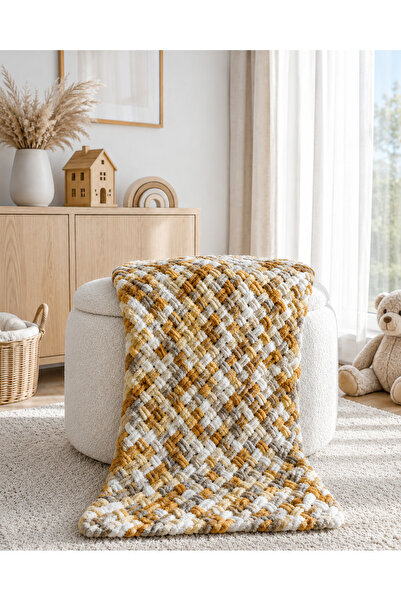 Custom Baby El Örgüsü Bebek Battaniyesi Hasır model - Alize Puffy İpten Yumuşak Dokulu Çocuk Battaniyesi Bebek Hediyesi