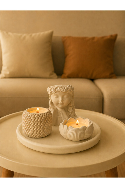 Havalı Tasarım Dekoratif Kız Biblo Tealight Mumluk , Örgü Hasır ve Lotus Dese...