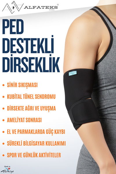 ALFATEKS Sporcu Kubital Tünel Dirseklik - Tünel Sendromu - Standart Beden