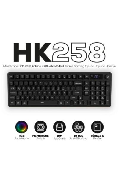 Hawk Gaming Chair Gaming HK258B Membrane LCD RGB Kablosuz/Bluetooth Siyah Ful...