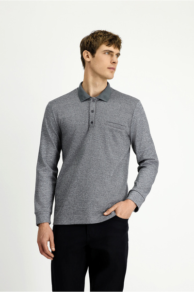 Kiğılı Polo Yaka Regular Fit Desenli Pamuklu Sweatshit