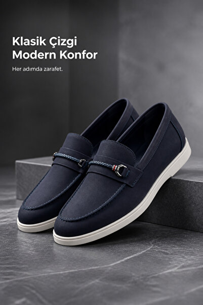 PATRICK CASSA Men's Genuine Calfskin Leather Si Navy Blue Towel Nubuck Buckle...