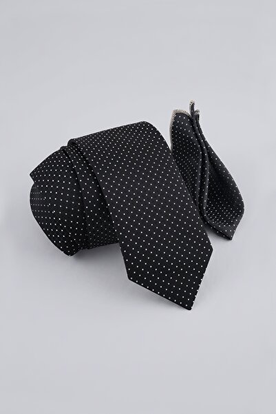 Milleniva Polka Dot Black and White Tie & Handkerchief