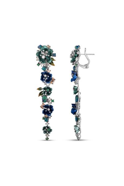 935 by Roberto Bravo Primrose Koleksiyonu Yeşil Çiçek Tasarımlı Mineli Gümüş ...