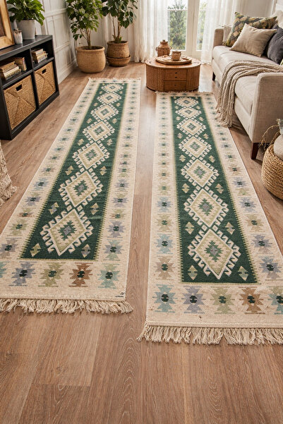 Horecahome Set 2 covoare tradiționale țesute, față-verso, dimensiuni 60x200 c...