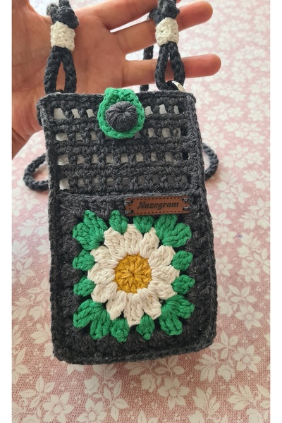nazegram Knitted Phone Bag, with Strap, Natural, Stylish Design