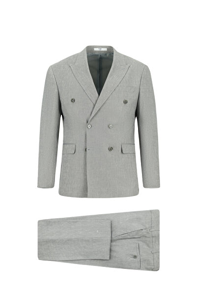 Kiğılı 7 Drop Slim Fit Linen Blend Pointed Collar Double Breasted Suit