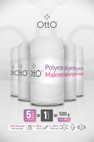 Otto بوليستر مكراميك - أبيض - عبوة من 5 قطع - 2 مم/100 جرام/100 متر - خيط سوب...