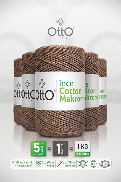 Otto خيط قطني رفيع - فوم العسل - عبوة من 5 قطع - 2 مم/200 جرام/170 متر - خيط ...