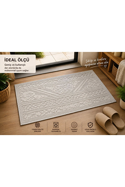 Hmnhome Yıkanabilir Kaymaz Taban Kilim Paspas | Modern Geometrik Pattern Mutf...