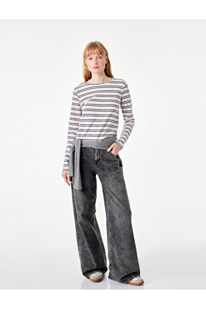 Koton Cotton Striped Long Sleeve Crew Neck T-Shirt