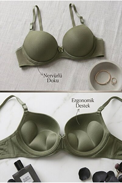 Lavint Homewear Green Ultra Push-Up Striped Supportive Underwire Silicone Bra