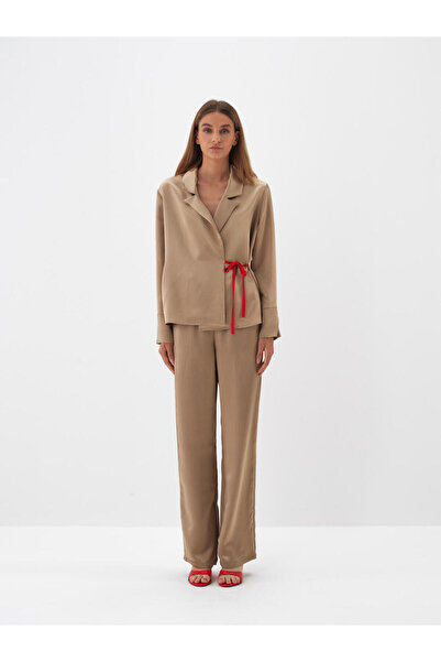 Xint Kadın Camel Regular Fit Saten Pantolon
