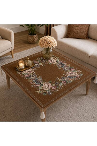 Yeshome Collection Goblen Dokuma Dekoratif Sehpa örtüsü 100x100cm Altın (2 Ad...