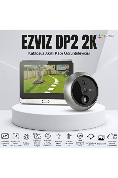 EZVIZ DP2 2K Akıllı Kapı Dürbünü 2K Görüntü Kalitesi, Dokunmatik Ekran, PIR-İ...