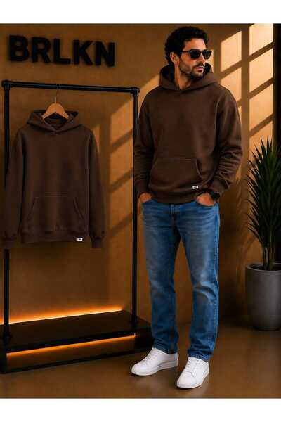 BRLKN Men's Oversize Basic 3 Thread Ribbed Hooded Sweatshirt