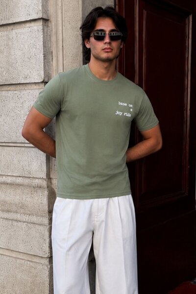 Madmext Khaki Printed Basic Men's T-Shirt E7150