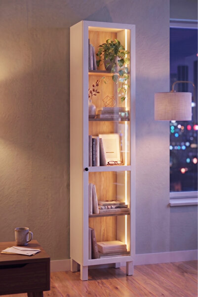 Yurudesign Yoda Temperli Cam Kapaklı Neon Led Işıklı Dar Alan Vitrin Büfe Kit...