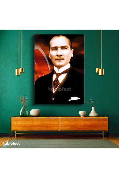 Tablofest Dikey Kanvas Tablo Atatürk Bayrak Fonlu Atatürk Tablosu Ev Ofis Duv...