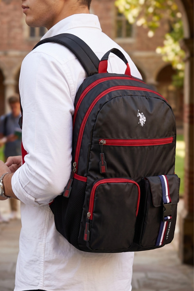 U.S. Polo Assn. حقيبة ظهر مدرسية للجنسين من US Polo Assn 24040 باللون الأسود