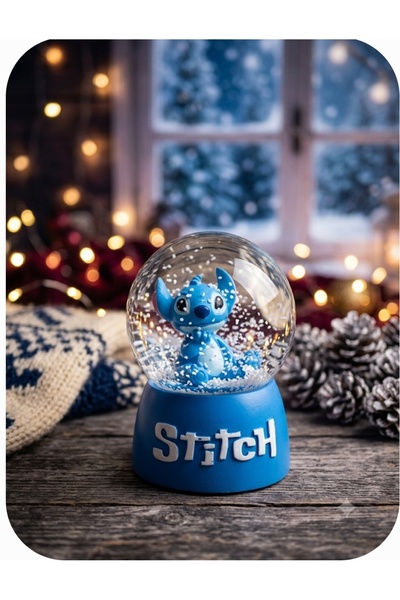 Online Stitch Işıklı Kar Küresi - 9 cm x 6 cm - Mavi Hediyelik-Dekoratif Kar ...