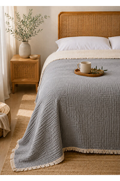 Blue Burgeon 4 KATLI BÜZGÜLÜ İKİ KİŞİLİK MÜSLİN PİKE 225x260