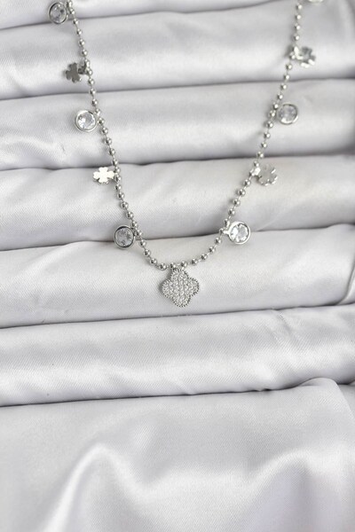 Inure Jewelry Brass Silver Color Clover Model Women's Necklace