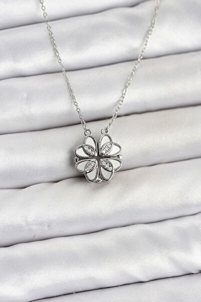 Inure Jewelry 316L Steel Chain Silver Color Openable Clover Model Women's Nec...