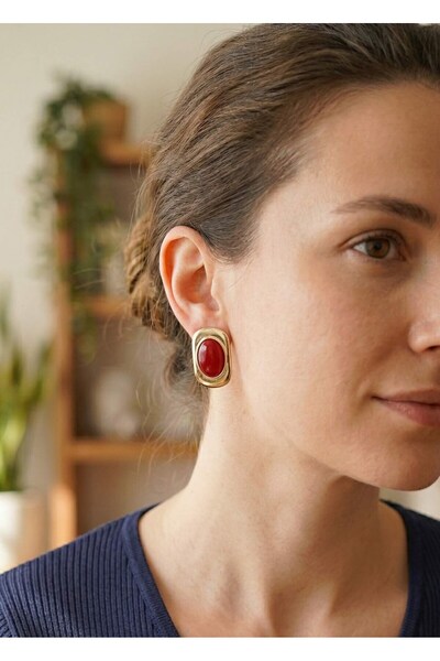 Inure Jewelry أقراط نسائية مربعة الشكل بلون أحمر كلاريت طراز عتيق