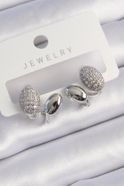 Inure Jewelry أقراط نسائية من النحاس الفضي اللون بحجر الزركون
