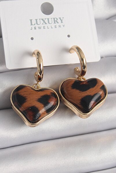 Inure Jewelry Brass Gold Color 3D Heart Leopard Pattern Model Women Earrings