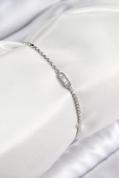 Inure Jewelry Brass Zircon Stone Rectangular Model Crush Chain Silver Color W...