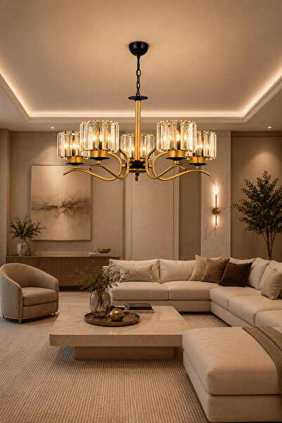 ESSLİGHT AYLA 5’Lİ SARKIT AVİZE KRİSTAL TAŞLI DEKORATİF AYDINLATMA