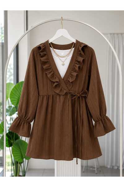 MODA VEDAT Kimono cu șnur lateral cu volane cu guler -5066