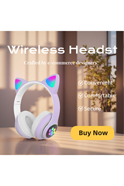 Choice4 Purple Cat Shaped Wireless Bluetooth Earphones Handsfree Earbuds with...