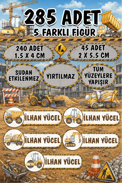 KT Decor Okul Etiketi Kalem Defter Etiketi İş Makineleri Özel Isimli Etiket 5...
