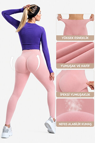 gymhams Pembe Kalçası Büzgülü Ve Ekstra Push Up Seamless Yüksek Bel Kalça Şek...