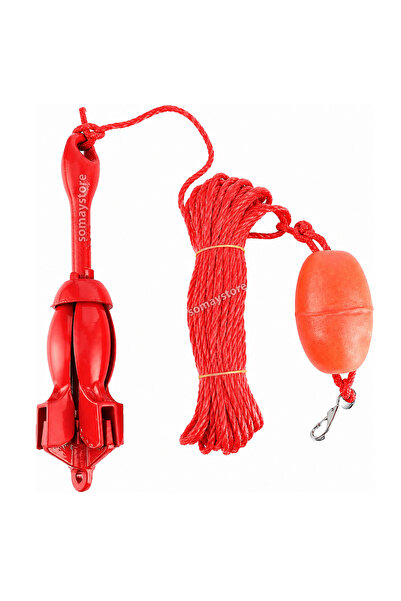 SomayStore Marin Bot , Kano ve Jetski Çıpası Çantalı Set 1.5 KG Şemsiye Çapalı 10mt ipli (Kırmızı Çapalı)