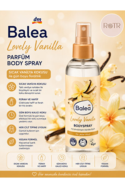 BALEA Lovely Vanilla Deodorant Body Mist 200 ml – Kalıcı Ferahlık & Vanilya K...