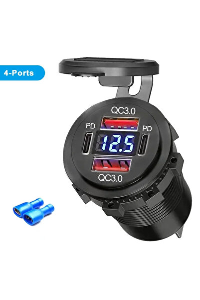Choice 4Ports 96W Dual PD QC3.0 USB Car Motobike Charger with Voltmeter Socke...