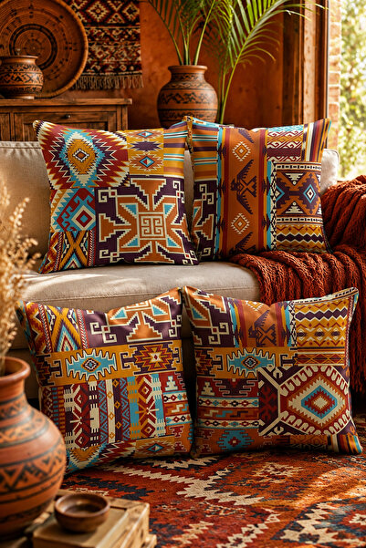 Moud's Double-Sided Printed Ethnic Kilim Patterned 4-Piece Combination Suede ...