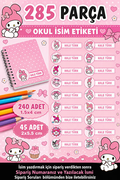 Kt Grup Okul Etiketi Kalem Defter Etiketi Sanrio My Melody Özel Isimli Etiket...