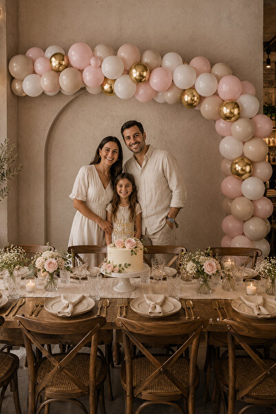 Parti dolabı 3 ألوان: 15 كروم ذهبي + 30 معكرون وردي + 30 سلسلة بالون رمل البح...