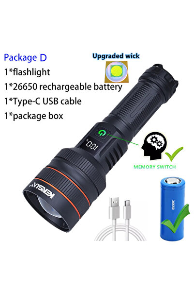 Choice1 مصباح يدوي LED فائق المدى Orange-D قابل لإعادة الشحن عبر USB، كشاف تك...