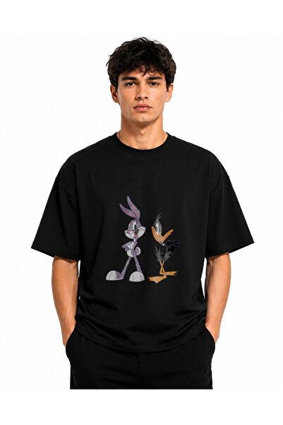 Inscriptie Tricou Unisex Bumbac Premium Casual " Bugs Bunny & Daffy "