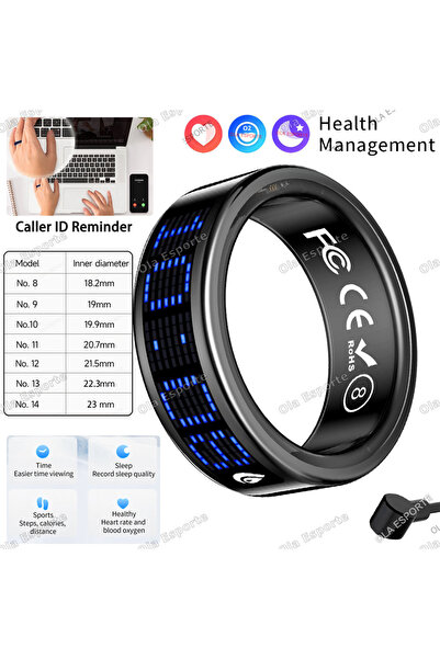 Choice4 8 Black Call ID Reminder Smart Ring Display Screen and Touch,Tasbih C...