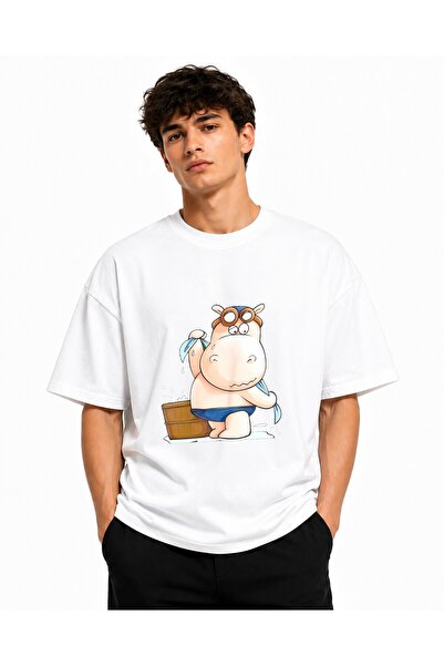 Inscriptie Ουνισέξ Βαμβακερό T-shirt Υψηλής Ποιότητας  "Hippo wash "